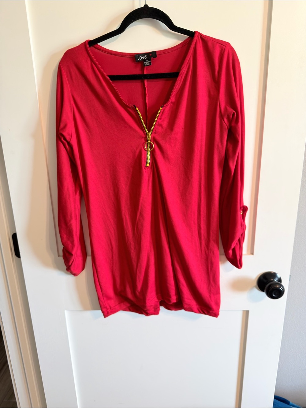 Love Fuchsia Zip-Pull Long Sleeve Top
